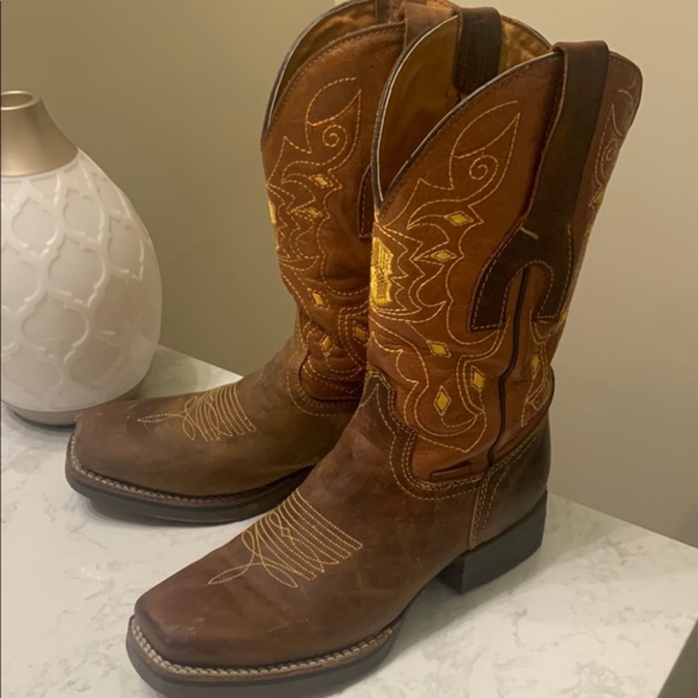 Buffalo Cowboy Boots Brown and Yellow Western Style